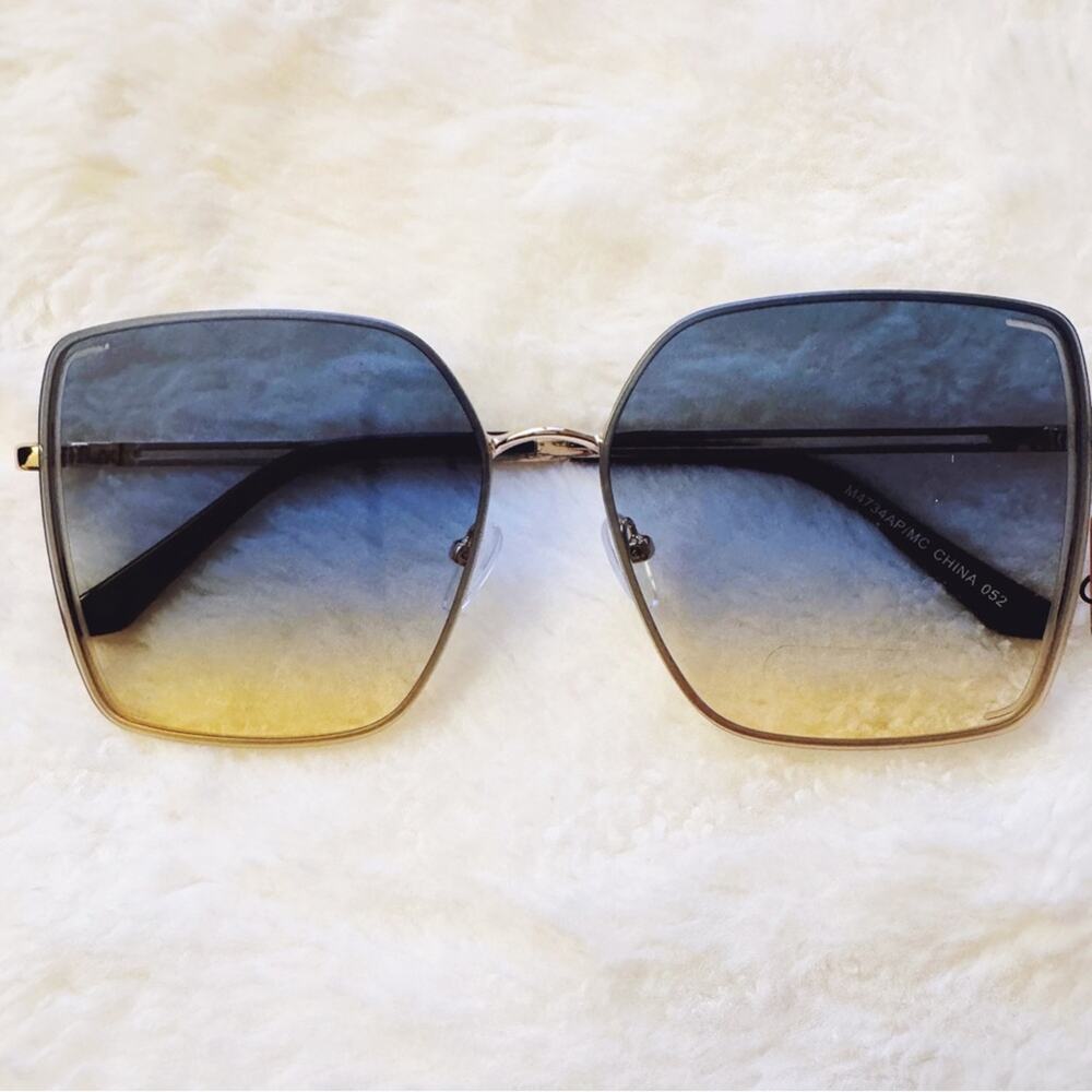 Monica Clear Blue & Yellow Geometric Sunglasses